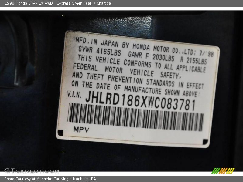 Cypress Green Pearl / Charcoal 1998 Honda CR-V EX 4WD