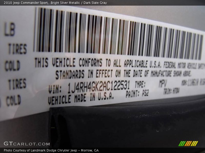 Bright Silver Metallic / Dark Slate Gray 2010 Jeep Commander Sport
