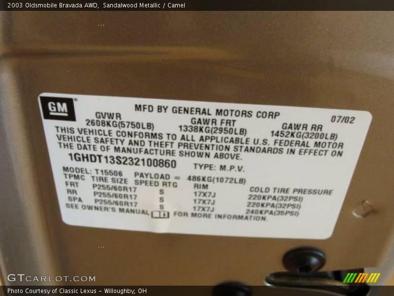 Sandalwood Metallic / Camel 2003 Oldsmobile Bravada AWD