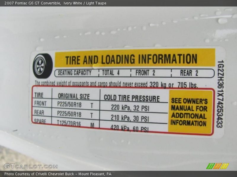 Ivory White / Light Taupe 2007 Pontiac G6 GT Convertible