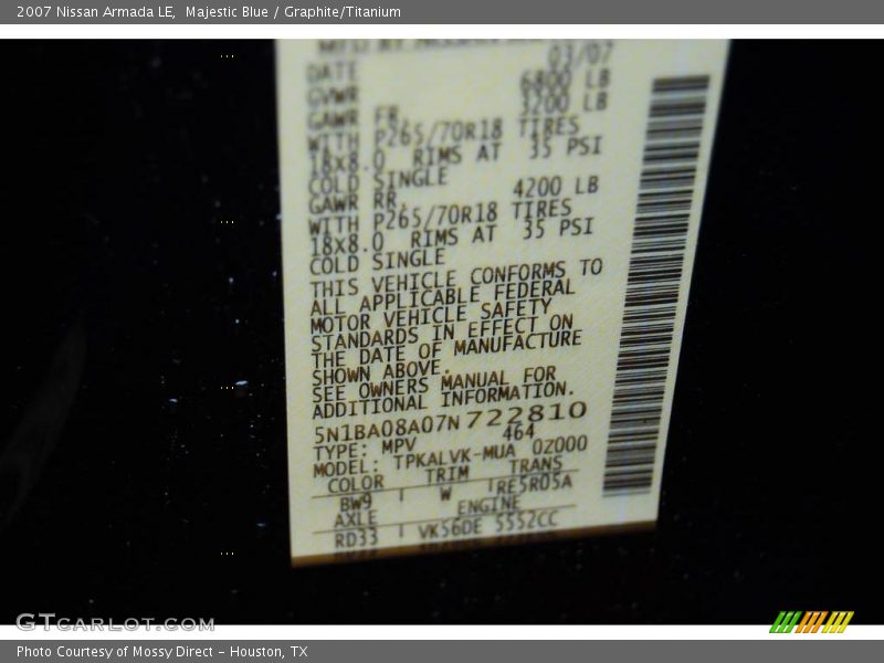 Majestic Blue / Graphite/Titanium 2007 Nissan Armada LE