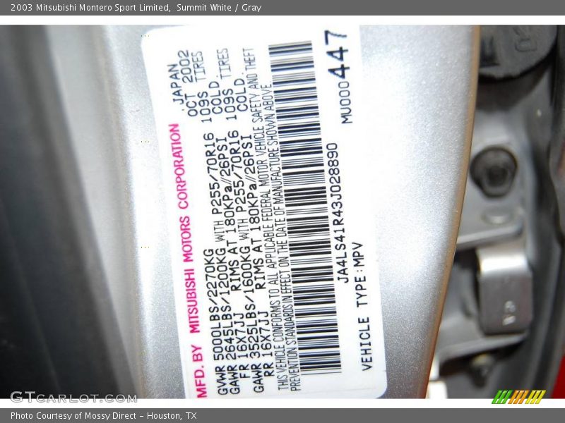 Summit White / Gray 2003 Mitsubishi Montero Sport Limited