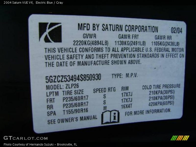 Electric Blue / Gray 2004 Saturn VUE V6