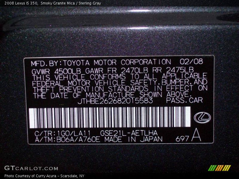 Smoky Granite Mica / Sterling Gray 2008 Lexus IS 350