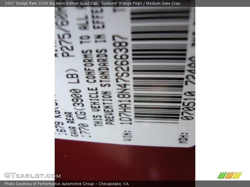 Sunburst Orange Pearl / Medium Slate Gray 2007 Dodge Ram 1500 Big Horn Edition Quad Cab