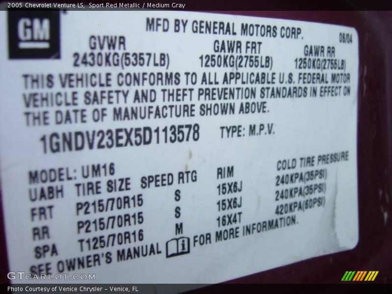 Sport Red Metallic / Medium Gray 2005 Chevrolet Venture LS