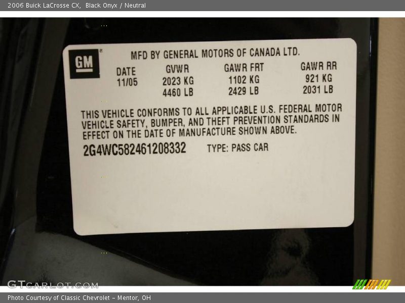 Black Onyx / Neutral 2006 Buick LaCrosse CX