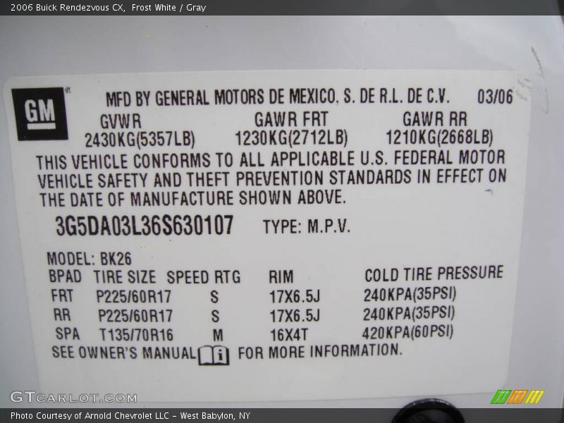 Frost White / Gray 2006 Buick Rendezvous CX