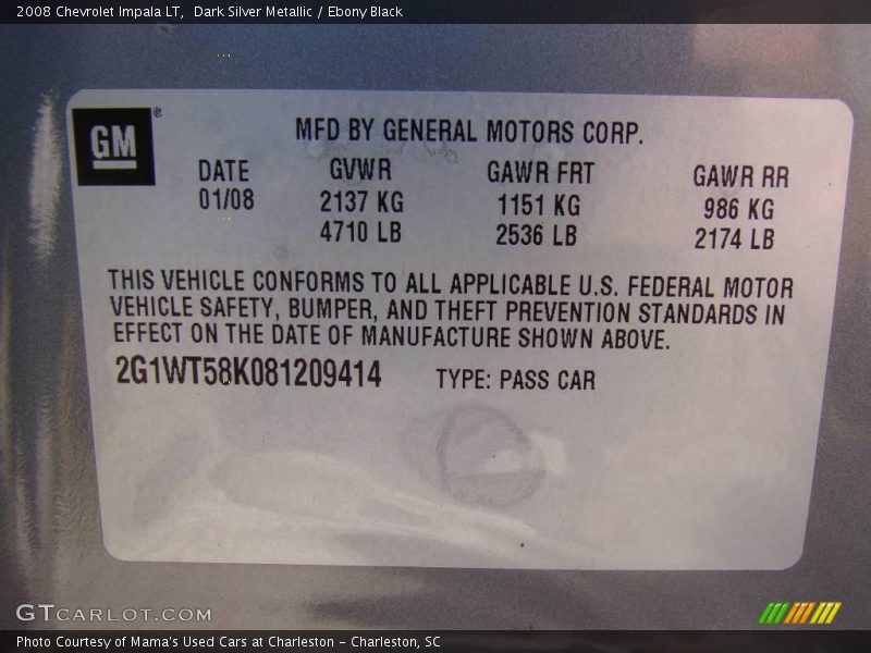 Dark Silver Metallic / Ebony Black 2008 Chevrolet Impala LT