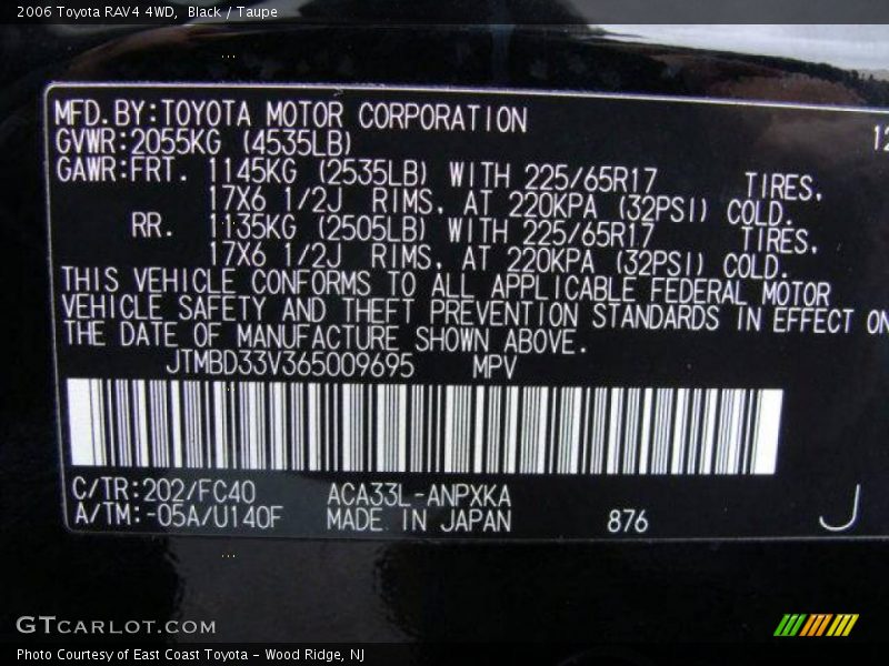 Black / Taupe 2006 Toyota RAV4 4WD