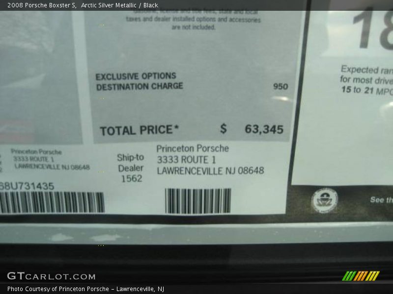 Arctic Silver Metallic / Black 2008 Porsche Boxster S