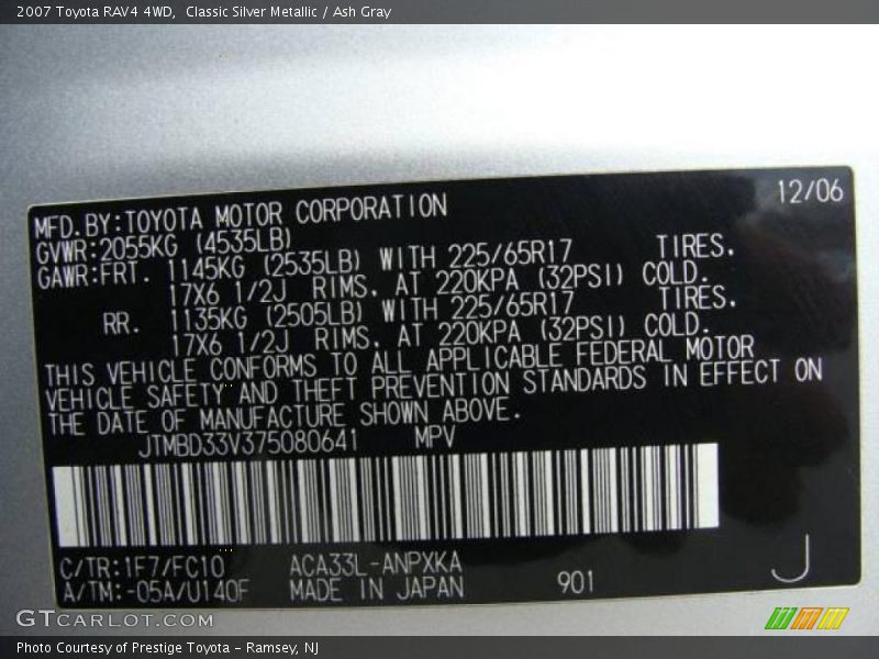Classic Silver Metallic / Ash Gray 2007 Toyota RAV4 4WD