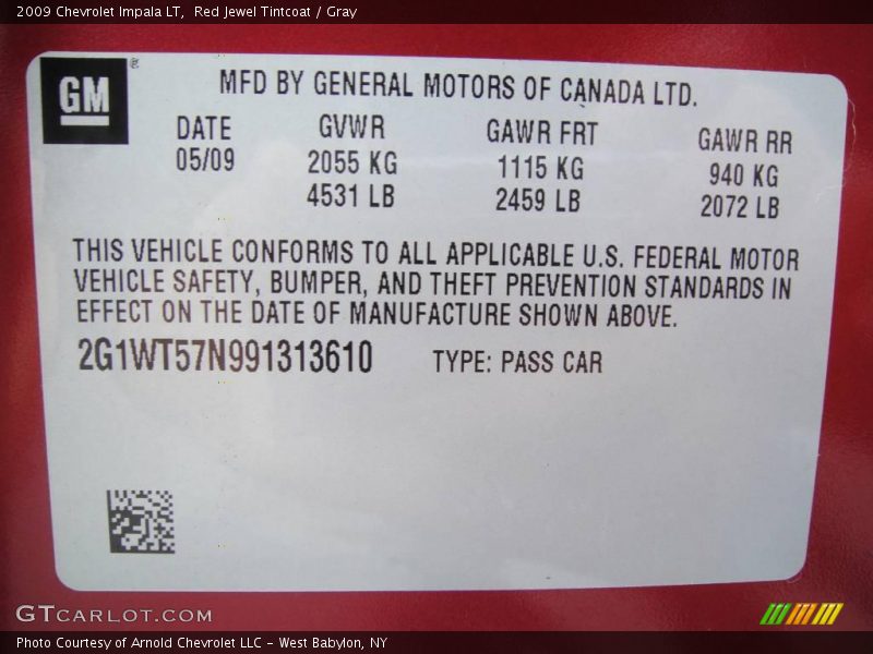 Red Jewel Tintcoat / Gray 2009 Chevrolet Impala LT