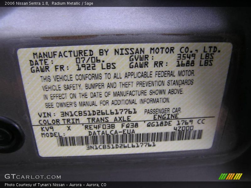 Radium Metallic / Sage 2006 Nissan Sentra 1.8
