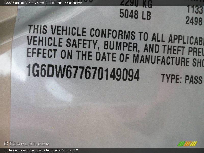 Gold Mist / Cashmere 2007 Cadillac STS 4 V6 AWD
