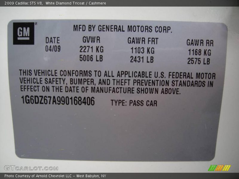 White Diamond Tricoat / Cashmere 2009 Cadillac STS V8