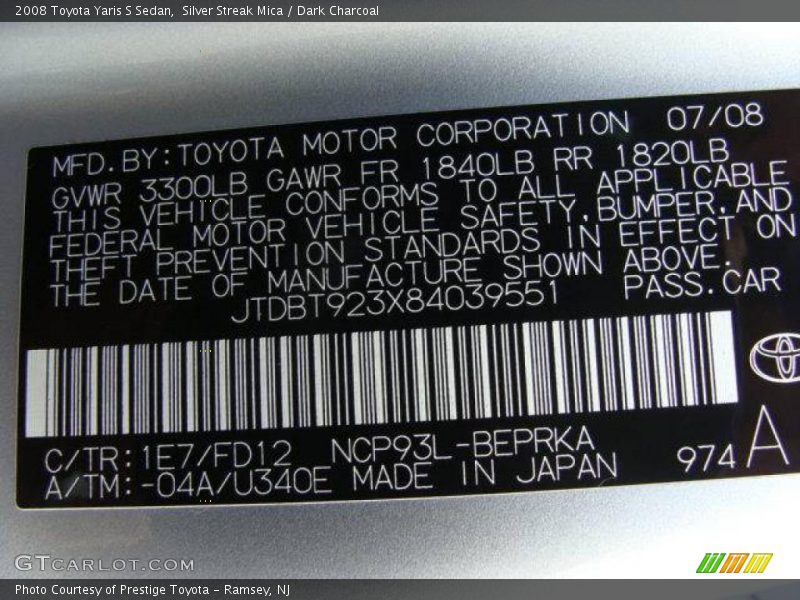 Silver Streak Mica / Dark Charcoal 2008 Toyota Yaris S Sedan