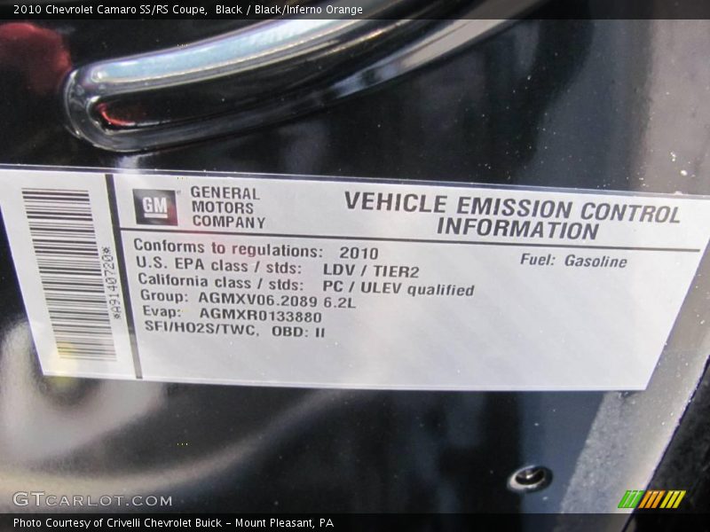 Black / Black/Inferno Orange 2010 Chevrolet Camaro SS/RS Coupe
