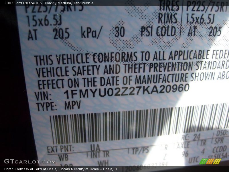 Black / Medium/Dark Pebble 2007 Ford Escape XLS