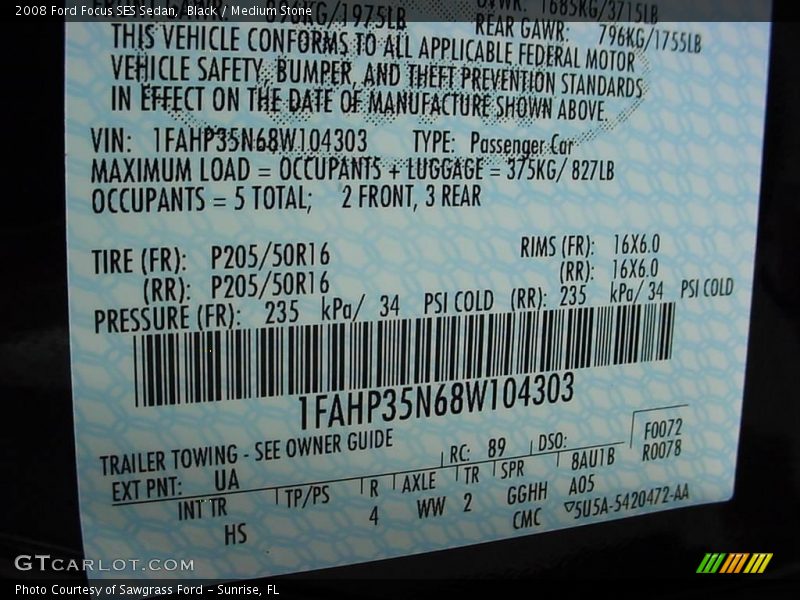 Black / Medium Stone 2008 Ford Focus SES Sedan