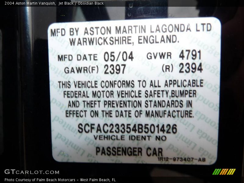 Jet Black / Obsidian Black 2004 Aston Martin Vanquish