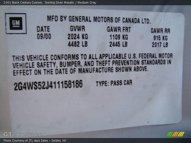 Sterling Silver Metallic / Medium Gray 2001 Buick Century Custom