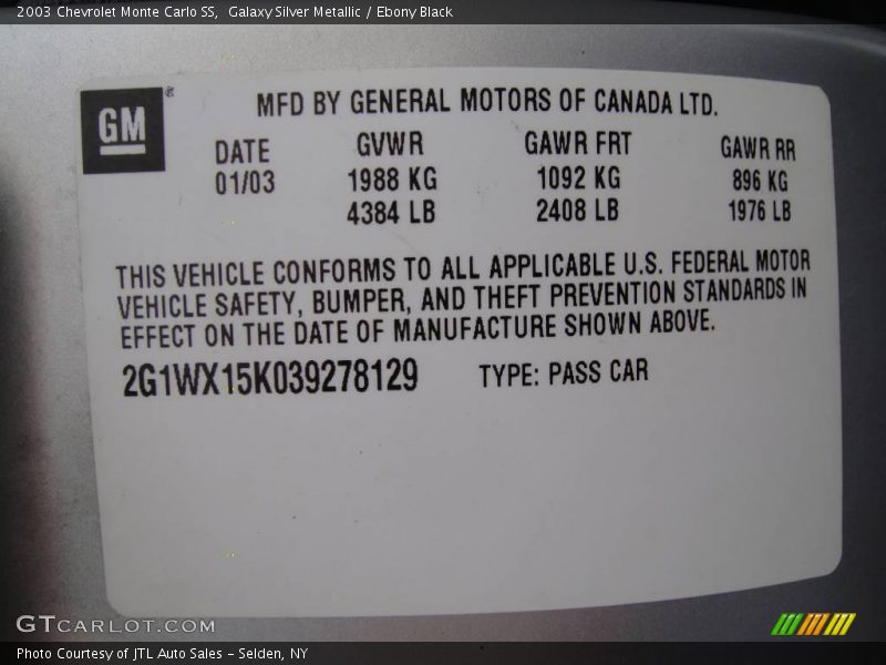 Galaxy Silver Metallic / Ebony Black 2003 Chevrolet Monte Carlo SS