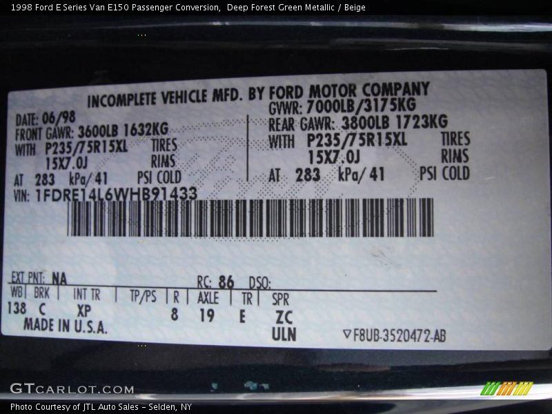 Deep Forest Green Metallic / Beige 1998 Ford E Series Van E150 Passenger Conversion