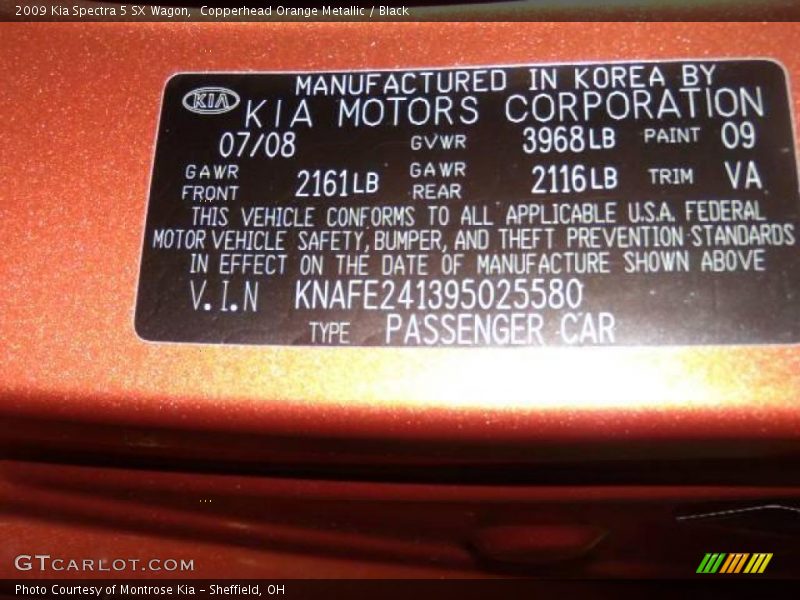 Copperhead Orange Metallic / Black 2009 Kia Spectra 5 SX Wagon