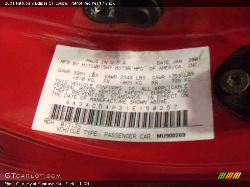 Patriot Red Pearl / Black 2001 Mitsubishi Eclipse GT Coupe