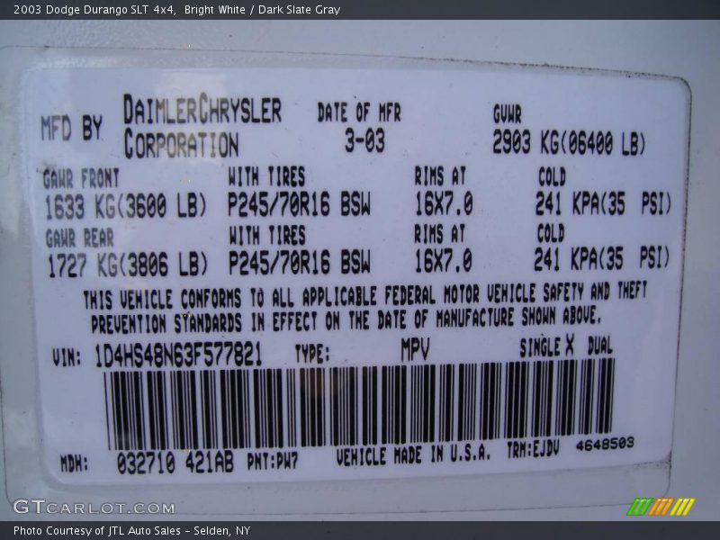 Bright White / Dark Slate Gray 2003 Dodge Durango SLT 4x4