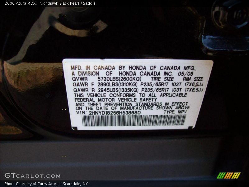 Nighthawk Black Pearl / Saddle 2006 Acura MDX