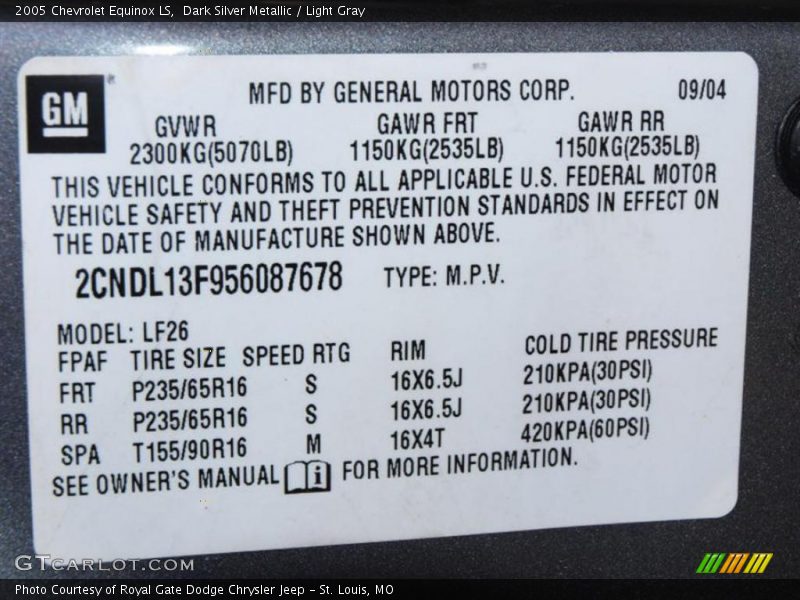 Dark Silver Metallic / Light Gray 2005 Chevrolet Equinox LS