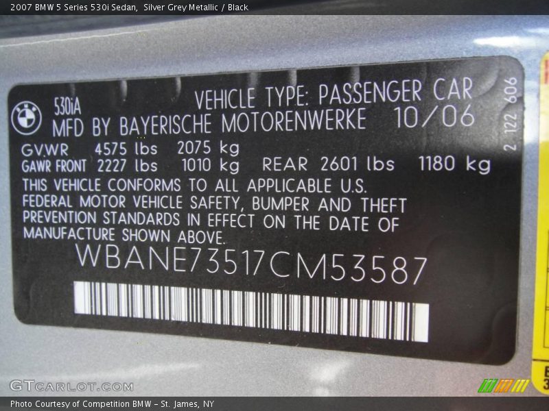 Silver Grey Metallic / Black 2007 BMW 5 Series 530i Sedan