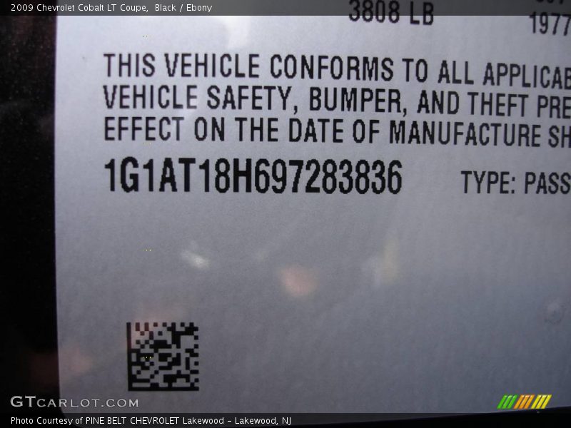 Black / Ebony 2009 Chevrolet Cobalt LT Coupe