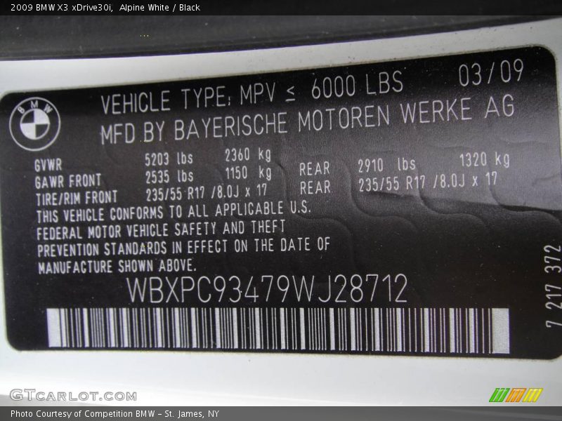 Alpine White / Black 2009 BMW X3 xDrive30i