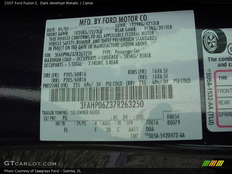 2007 Fusion S Dark Amethyst Metallic Color Code PG