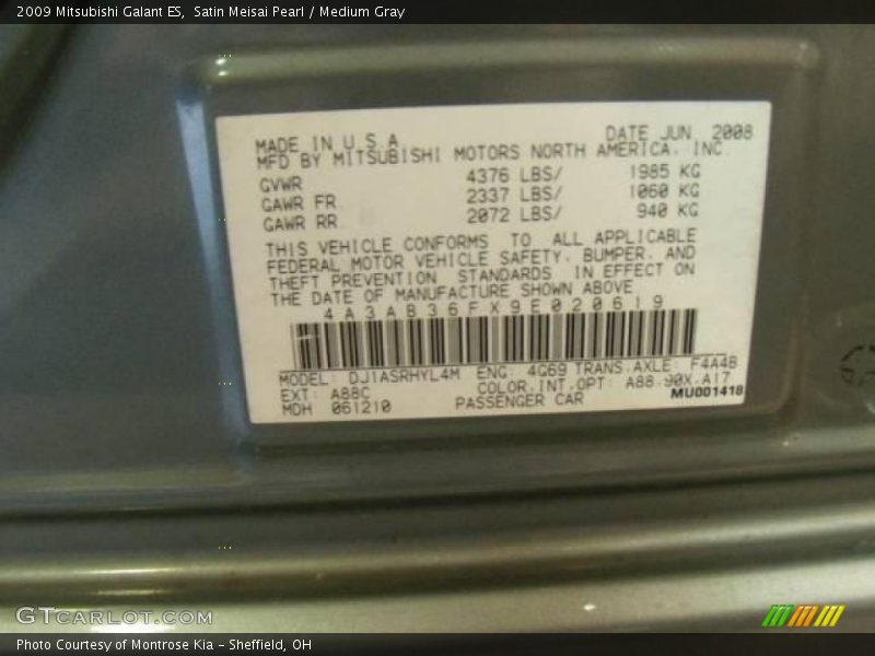 Satin Meisai Pearl / Medium Gray 2009 Mitsubishi Galant ES