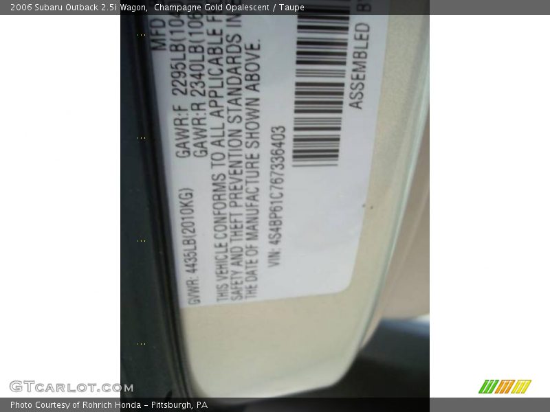Champagne Gold Opalescent / Taupe 2006 Subaru Outback 2.5i Wagon