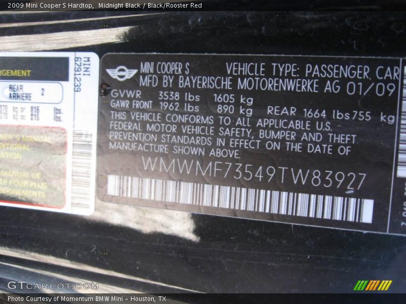 Midnight Black / Black/Rooster Red 2009 Mini Cooper S Hardtop
