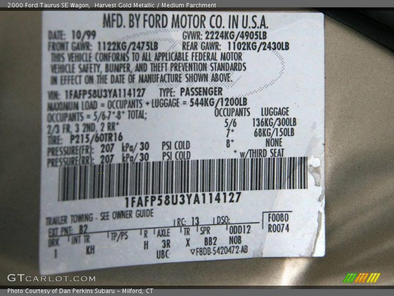 Harvest Gold Metallic / Medium Parchment 2000 Ford Taurus SE Wagon