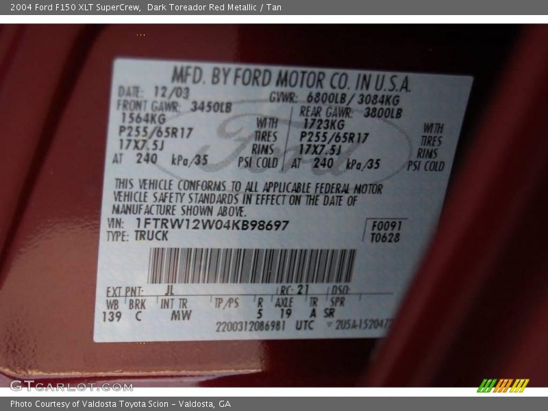 Dark Toreador Red Metallic / Tan 2004 Ford F150 XLT SuperCrew