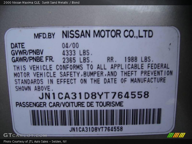Sunlit Sand Metallic / Blond 2000 Nissan Maxima GLE
