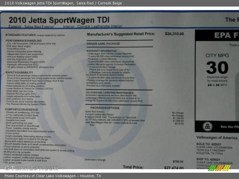 Salsa Red / Cornsilk Beige 2010 Volkswagen Jetta TDI SportWagen
