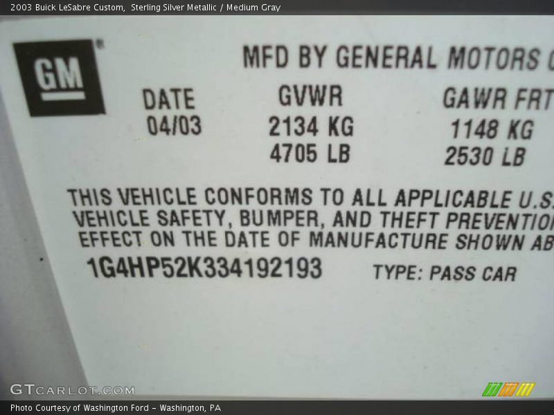 Sterling Silver Metallic / Medium Gray 2003 Buick LeSabre Custom