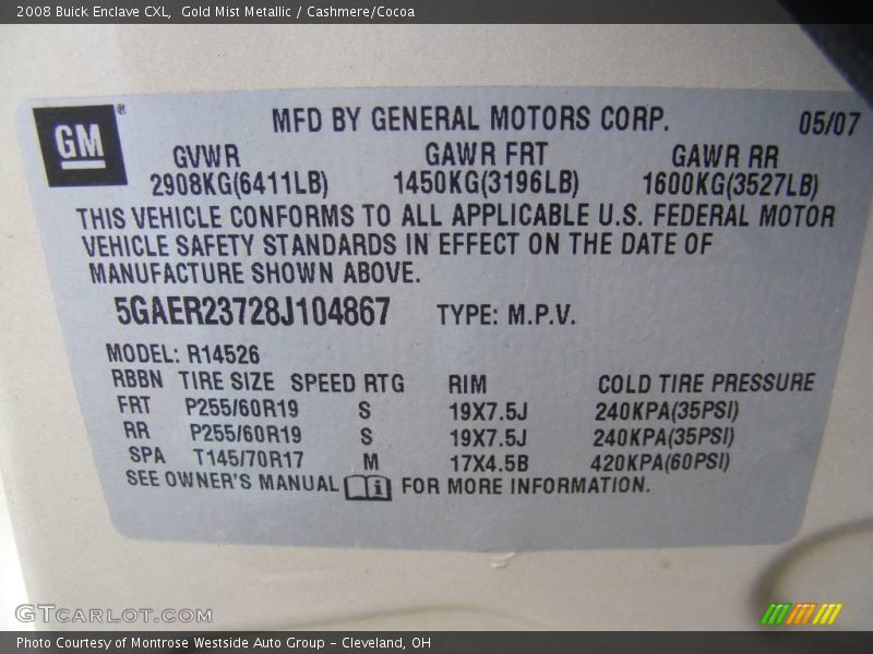 Gold Mist Metallic / Cashmere/Cocoa 2008 Buick Enclave CXL