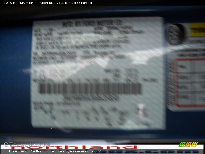 Sport Blue Metallic / Dark Charcoal 2010 Mercury Milan I4