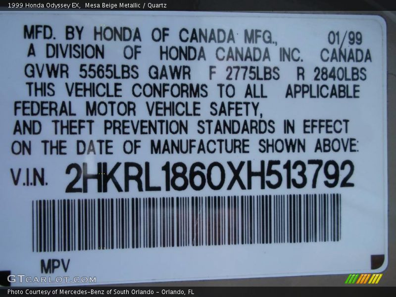 Mesa Beige Metallic / Quartz 1999 Honda Odyssey EX