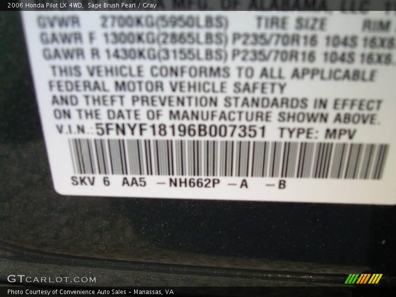 Sage Brush Pearl / Gray 2006 Honda Pilot LX 4WD