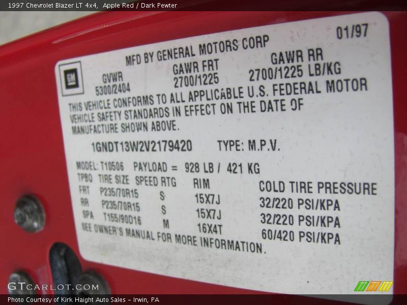 Apple Red / Dark Pewter 1997 Chevrolet Blazer LT 4x4